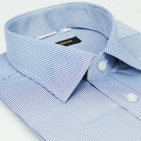 金安德森 藍色條紋窄版短袖襯衫