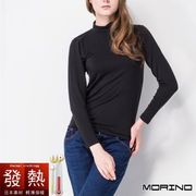 【MORINO摩力諾】日本素材發熱衣長袖半高領衫(女)/長袖T恤(神秘黑)