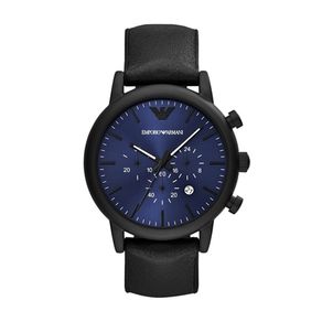 EMPORIO ARMANI 品味人生計時腕錶-黑x藍-AR11351-47mm