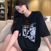 [嬌戀主角] 高街ins潮學生卡通塗鴉短袖T恤 韓版寬鬆嘻哈原宿風上衣