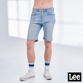 【Lee】902 仿舊刷白 男牛仔短褲-中藍洗水