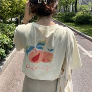 [嬌戀主角]大尺碼M-4XL日系背後水果印花短袖T恤女韓版寬鬆學生可愛上衣