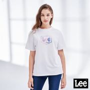 Lee 女款 長框粉嫩漸層LOGO短袖圓領T恤 淨白