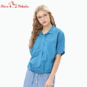 Hana-Mokuba-花木馬日系女裝氣質短袖襯衫_藍綠/中黃