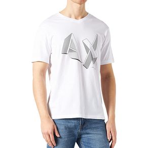 Armani Exchange 男棉質藝術幻覺標誌 V領T恤(白色)