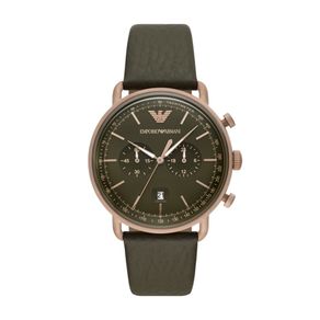 EMPORIO ARMANI經典計時綠面皮帶腕錶43mm AR11421