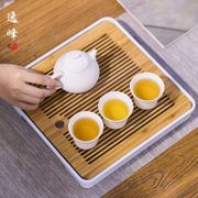 逸峰家用簡約功夫茶具茶盤托盤儲水式密胺脂竹制茶盤方形干泡茶臺