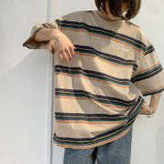 [嬌戀主角] 韓版寬鬆條紋短袖t恤 學院風 大尺碼 短袖上衣 情侶裝