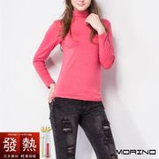 【MORINO摩力諾】日本素材發熱衣 長袖高領衫(女)/長袖T恤(蜜桃粉)