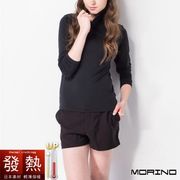 【MORINO摩力諾】日本素材發熱衣 長袖高領衫(女)/長袖T恤(神秘黑)