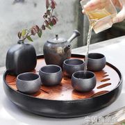 陶瓷小茶盤圓形儲水家用功夫茶具干泡茶道重竹制托盤簡約茶臺迷你