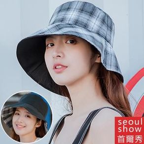 seoul show首爾秀 雙面戴格子漁夫帽四季防曬遮陽帽