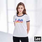Lee 女款 漸層Logo領口袖口撞色短袖圓領T恤 白